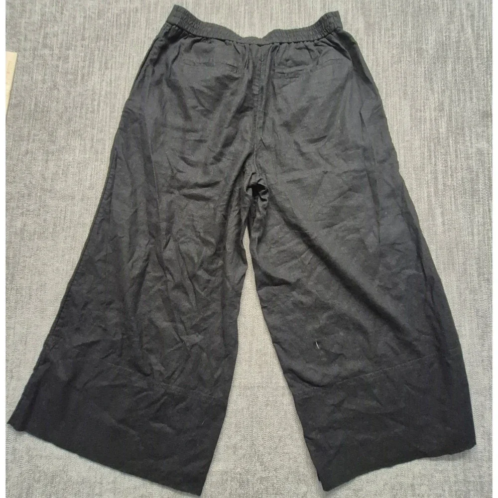 NWT Banana Republic women's black linen blend cropped wide leg pants M boho